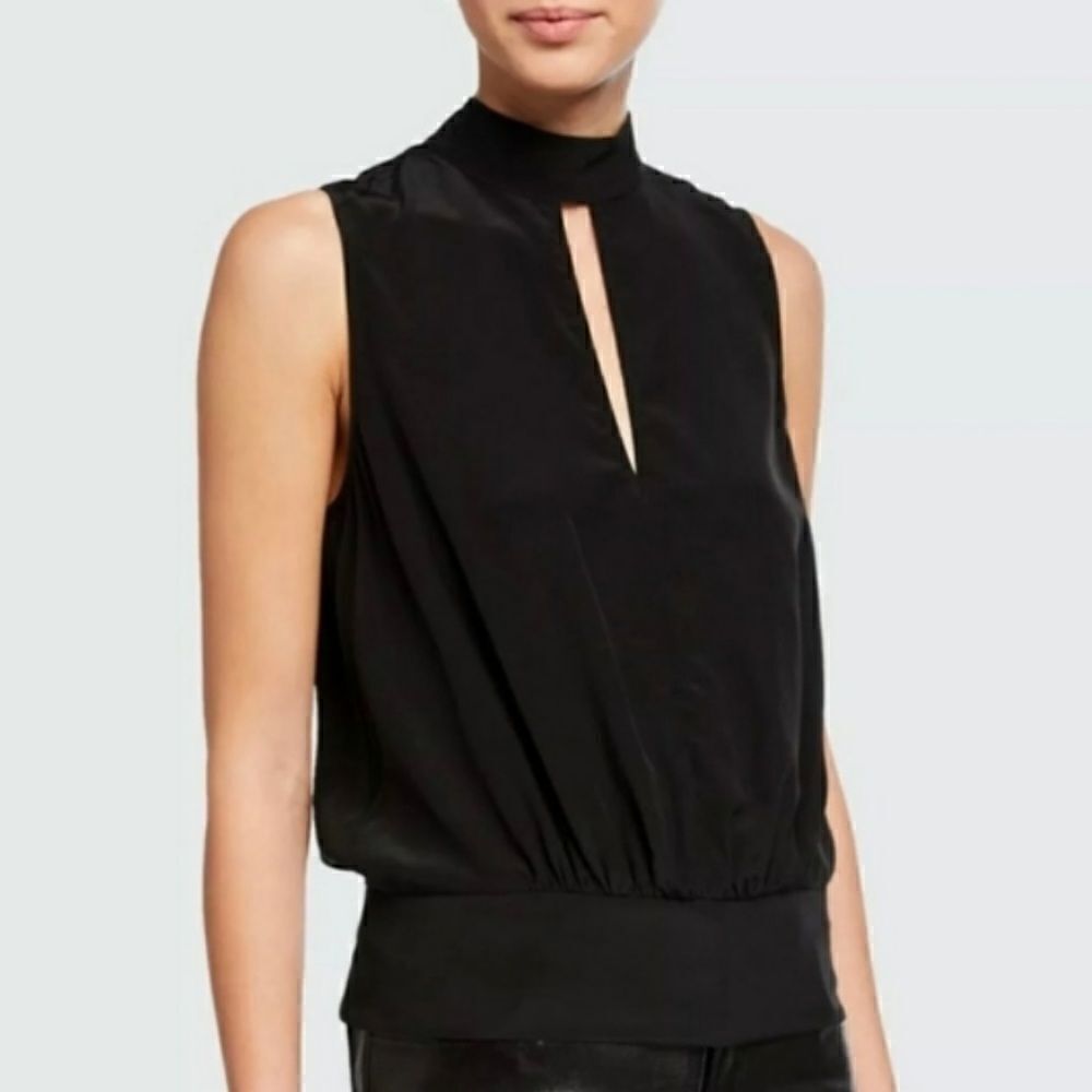 NWT FRAME Mock-Neck Sleeveless Party Top Medium Black Silk